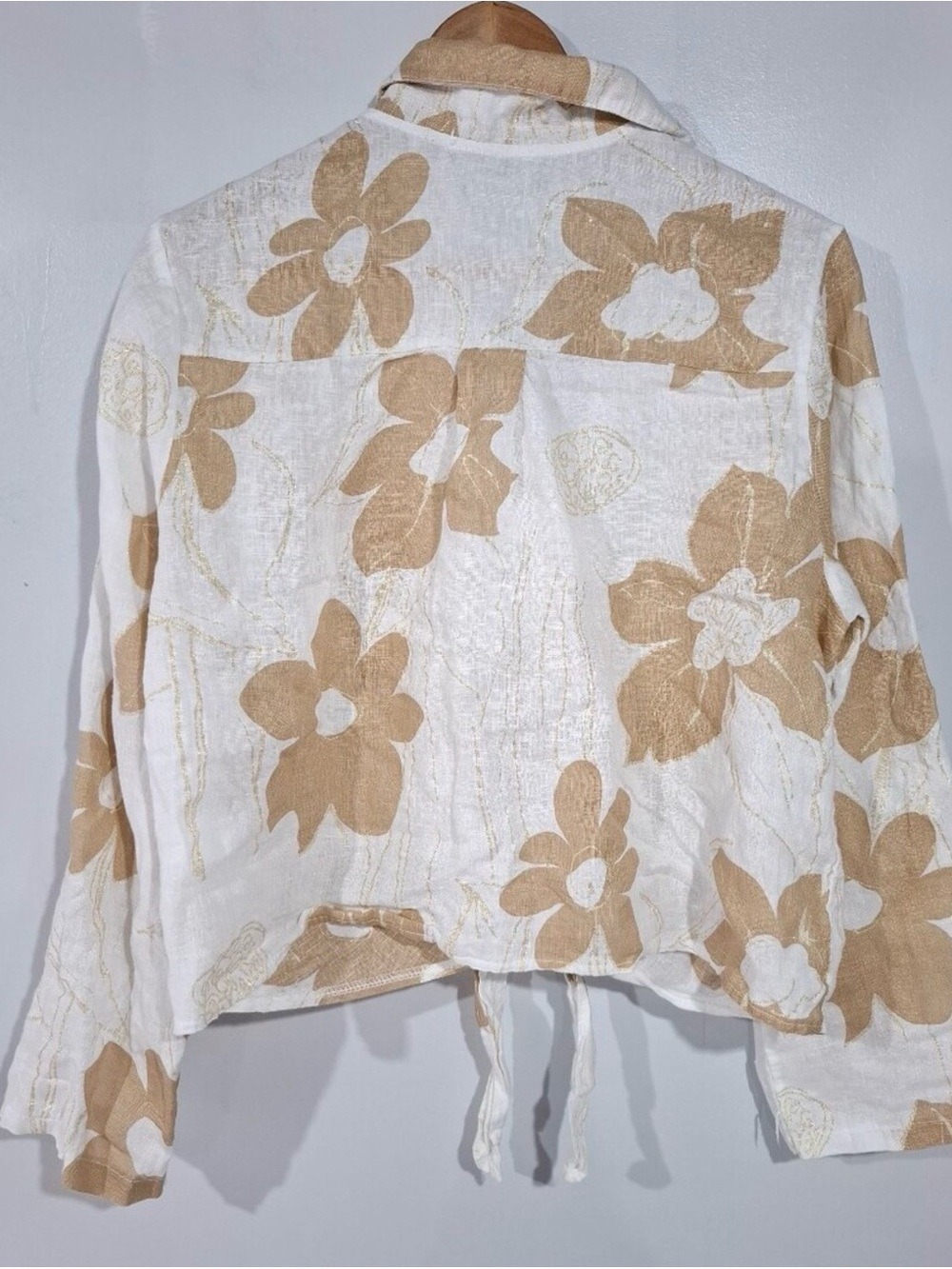 #0302 Made in Italy Floral Tie-Front Button-Down Blouse | 100% Linen | Size M | - Picture 4 of 7